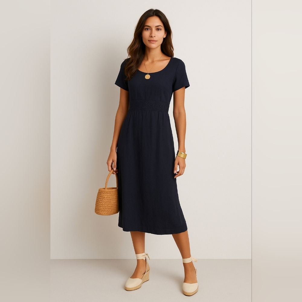 Chic Vintage Navy Midi Dress